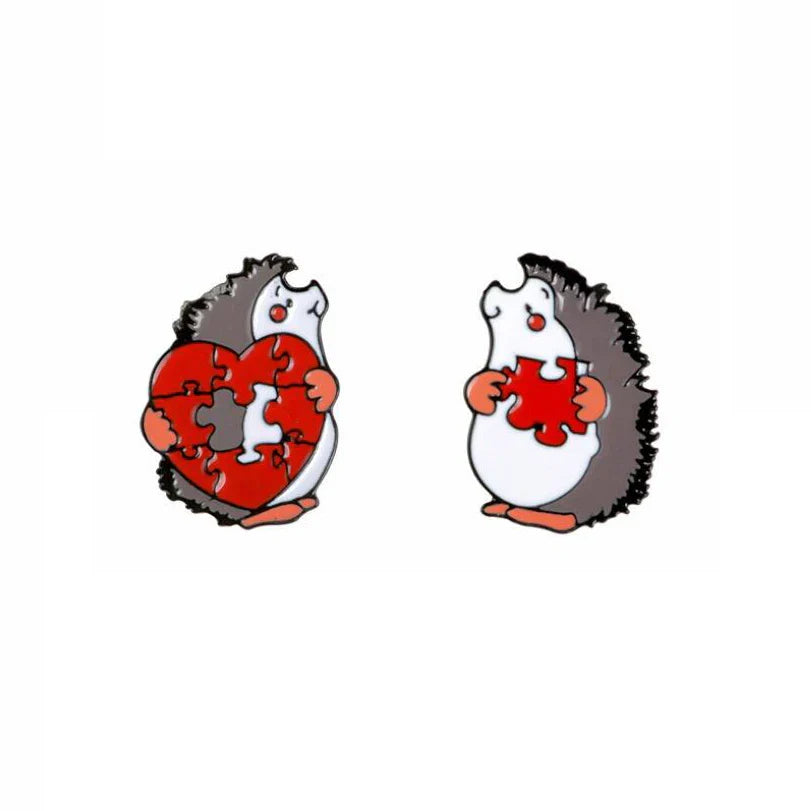 BEST BUDS Heart Enamel Pins Rainbow Cat Hedgehog Brooch Lapel Jewelry