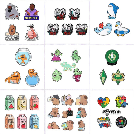 Cartoon Chameleon Lizard Enamel Pins Goldfish Capybara Brooch Lapel Badge Jewelry Gifts