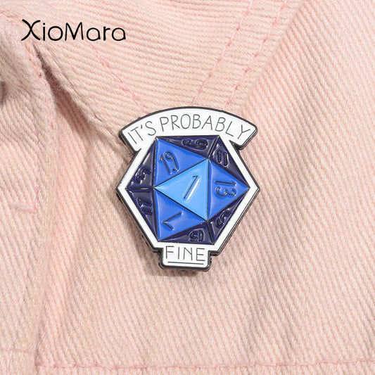 It's Probably Fine Enamel Pin Anime Dice Brooch Lapel Badge Jewelry Gift