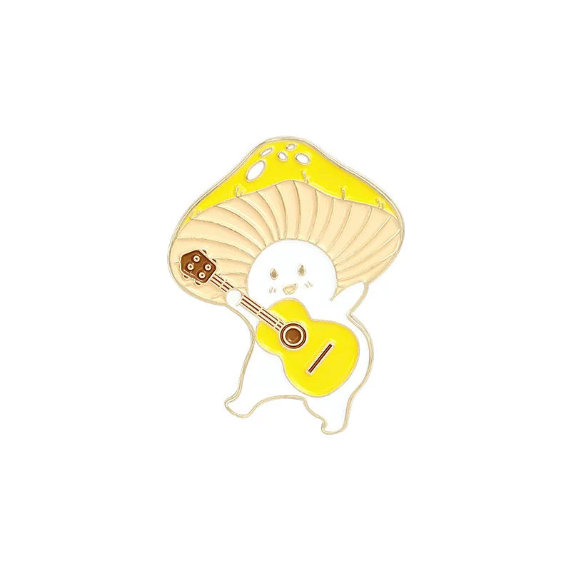 Cartoon Mushroom Cat Guitarist Pianist Enamel Brooch Jewelry Gift
