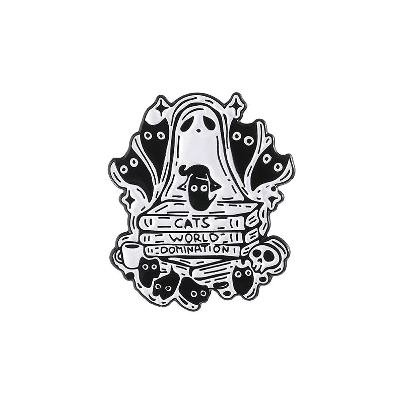 Cartoon Punk Black Cat Enamel Pin Lapel Badge Jewelry Gift for Cat Lovers