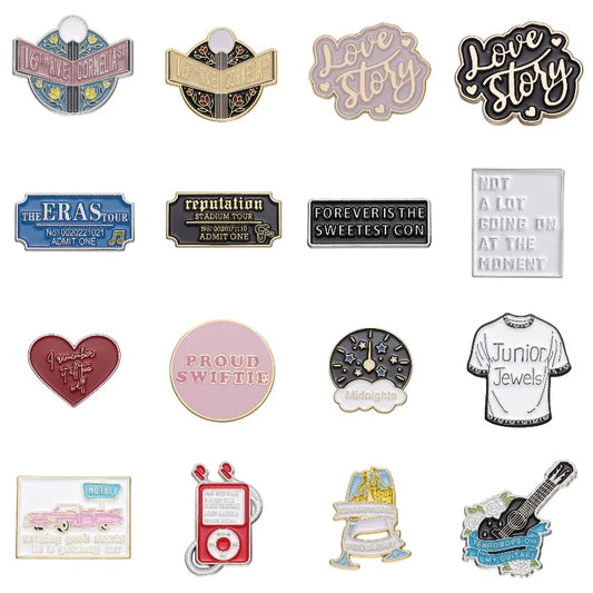 Pop Singer Guitar Enamel Pin Concert Ticket Brooch Shirt Gift Fans Friends