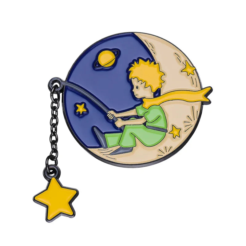 Prince Star Fairy Tale Rose Moon Metal Enamel Pins Badges Brooch Jewelry Accessories