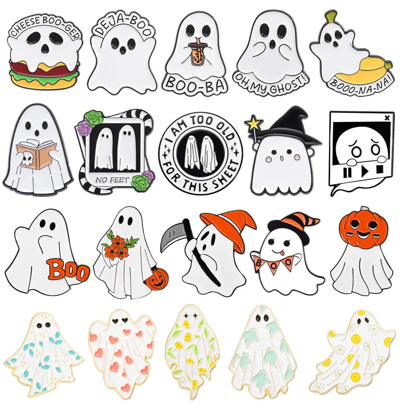 White Ghost Enamel Pins Halloween Skull Pumpkin Brooch Lapel Badge Jewelry Gifts