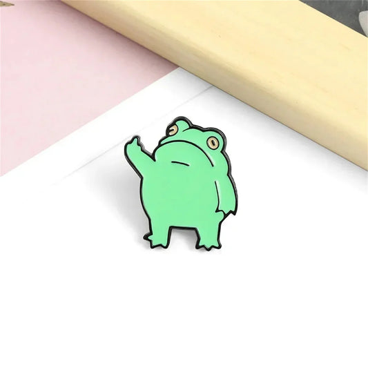 Funny Frog Middle Finger Brooch Cartoon Animal Badge Clothing Accessory