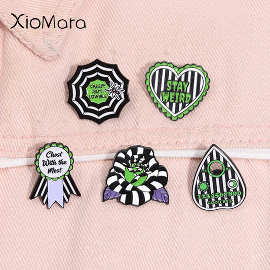 Creative Punk Striped Flower Enamel Pin Halloween Brooch Lapel Badge Jewelry Gift