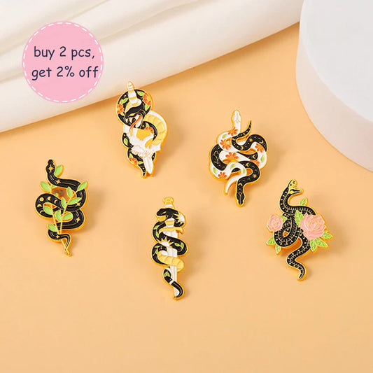 Punk Snake Sword Enamel Brooch Cartoon Flower Star Moon Badge Lapel Pin Jewelry Gift