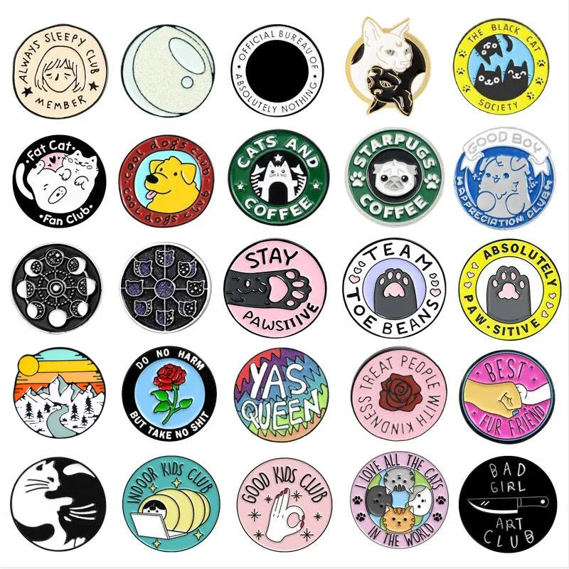 Cute Cartoon Girl Enamel Brooches - Always Sleepy Club Cat Dog Pins, Fun Lapel Jewelry Gift
