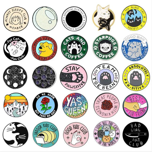 Cute Cartoon Girl Enamel Brooches - Always Sleepy Club Cat Dog Pins, Fun Lapel Jewelry Gift