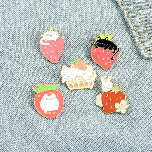 Strawberry Enamel Pins Ice Cream Cat Coffee Planet Wizard Glasses Magic Book Brooch Badge Jewelry