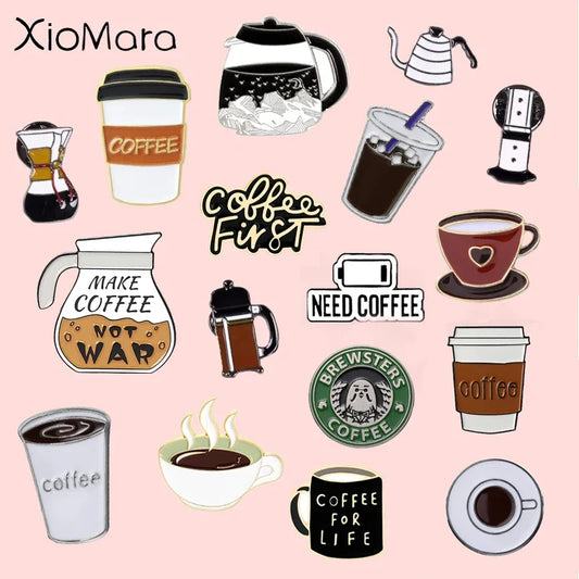 Coffee Enamel Pin Filter Bowl Punch Pot Cup Lapel Pins Jewelry Gift