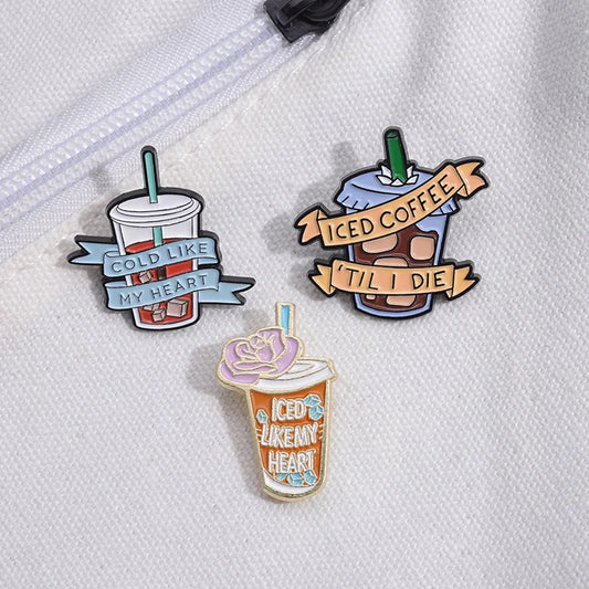Iced Coffee Cola Milk Tea Enamel Lapel Pins for Backpacks and Clothes