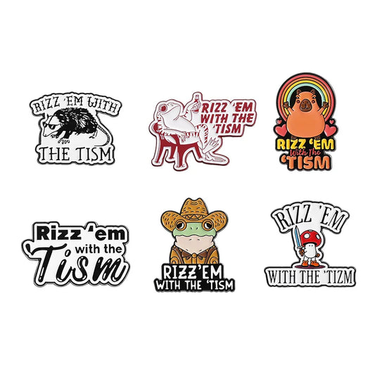 RIZZ EM Frog Enamel Pins Cute Capybara Mushroom Brooch Lapel Badge Jewelry Gifts