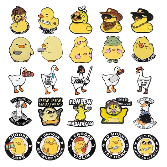 Cartoon Yellow Duck Enamel Pins Cowboy Chick Knife Brooch Lapel Badge Jewelry Wholesale