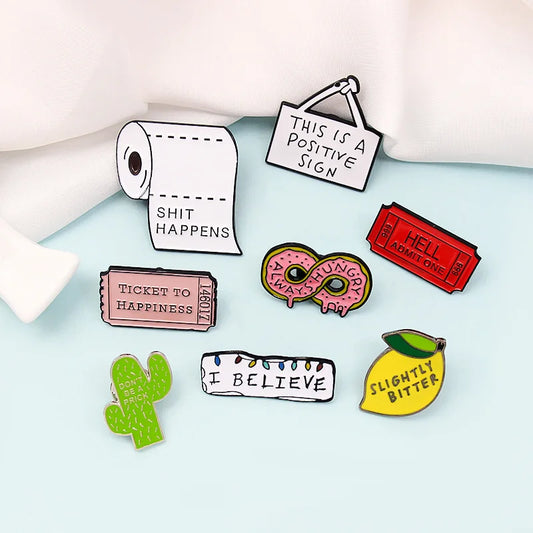 Lemon Cactus Donut Enamel Pins Creative Animal Brooches Kids Fashion Women Coat