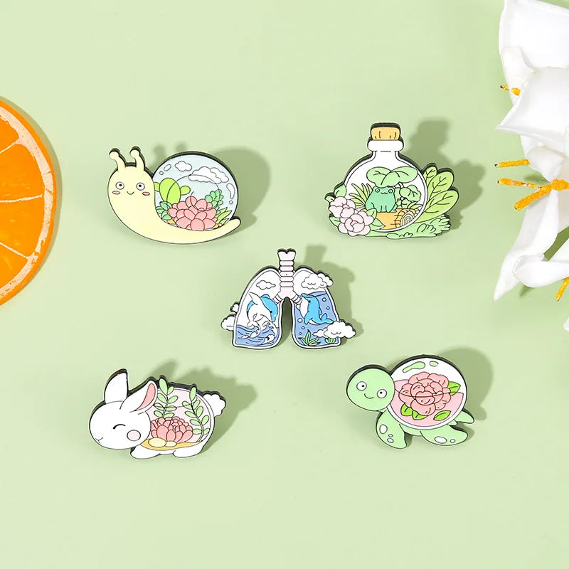Flower Snail Enamel Pins Ice Cream Cat Coffee Planet Wizard Glasses Magic Book Brooch Badge Jewelry