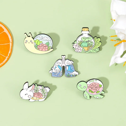 Flower Snail Enamel Pins Ice Cream Cat Coffee Planet Wizard Glasses Magic Book Brooch Badge Jewelry