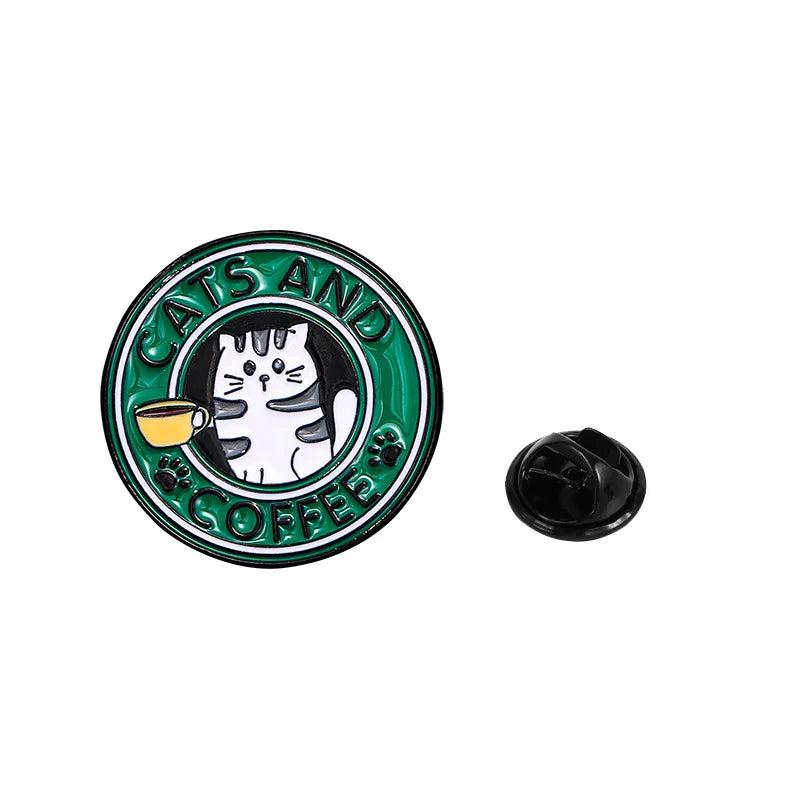 Cat Coffee Enamel Pins Skeleton Cocktail Astronaut Brooch Cute Lapel Jewelry Gift