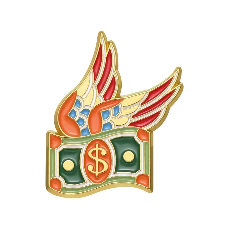 Creative Enamel Money Pins Custom Banknote Lapel Badge Jewelry Souvenirs Wholesale