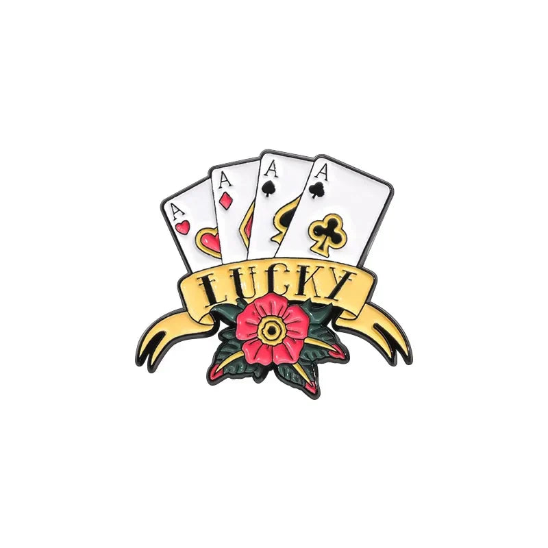 Lucky Playing Cards Enamel Pins Red Heart Square Plum Game Lapel Badge Brooches Gift