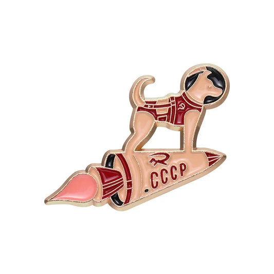 Retro Dog Rocket Enamel Pin Astronaut Brooch Jewelry Wholesale Lapel Hat Shirt Gift