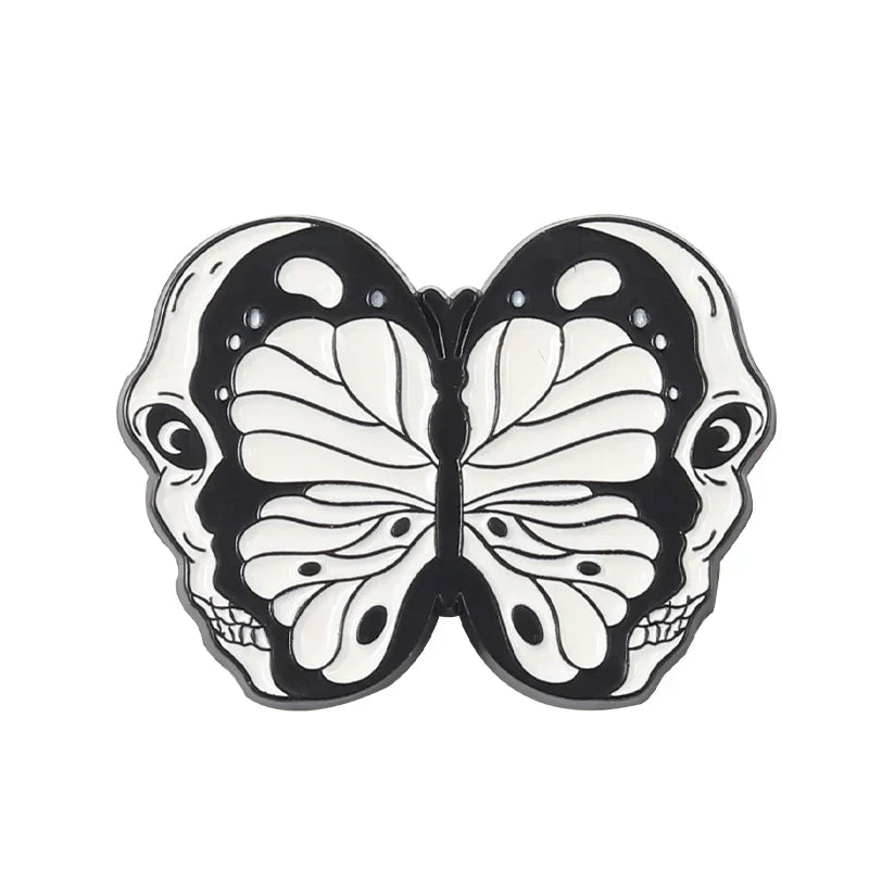 Punk Black Enamel Pin Moth Skeleton Skull Gothic Brooch Lapel Jewelry