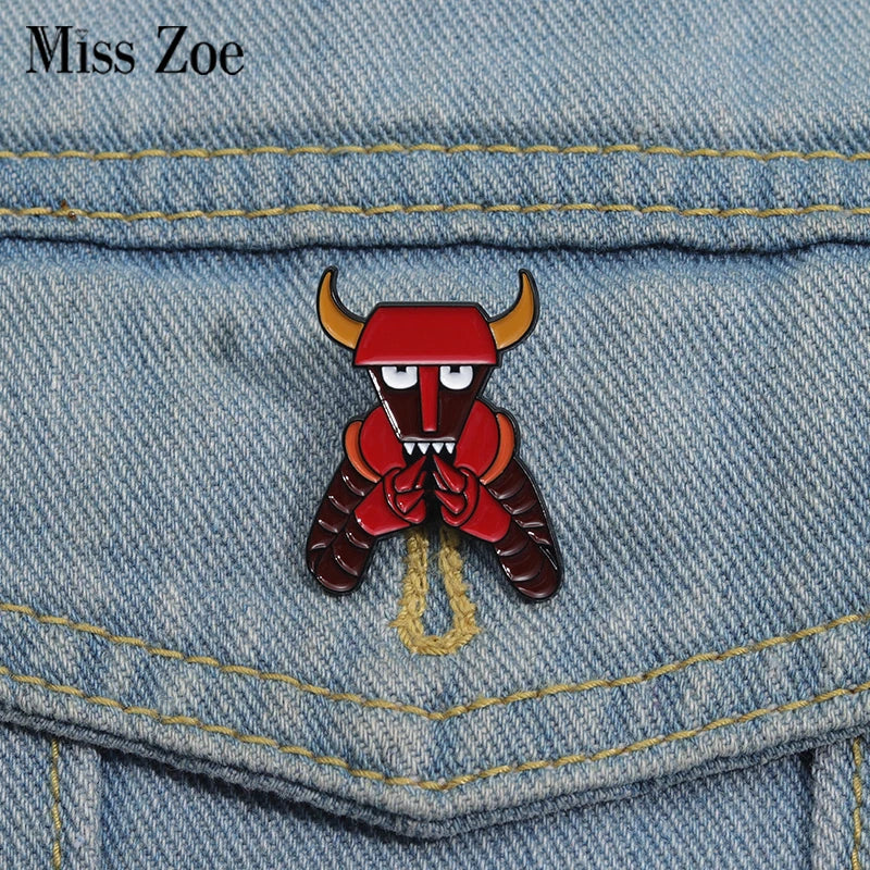 Red Demon Robot Enamel Pins Cartoon Brooches Lapel Badges Jewelry Gift