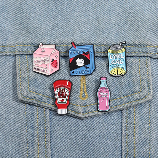 Cartoon Milk Box Enamel Pins Cute Brooches Metal Lapel Badges