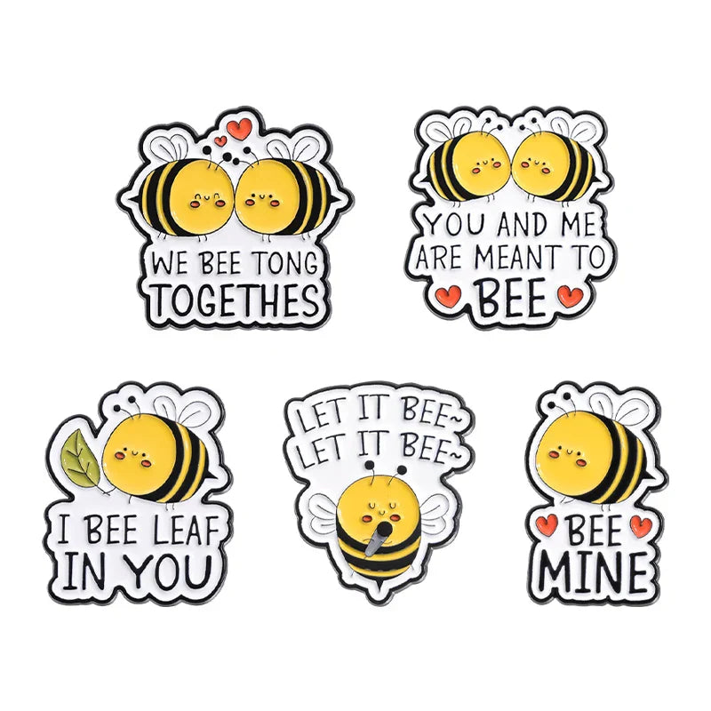Cartoon Bee Enamel Pin | Bee Leaf | Bee Mine Brooches | Lapel Backpack Badge Jewelry