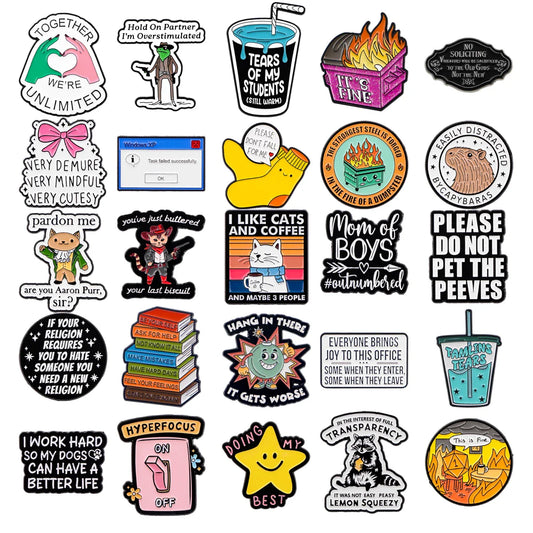 Funny Cartoon Enamel Lapel Pins Set - 20pcs Wholesale Brooches for Clothes & Backpacks