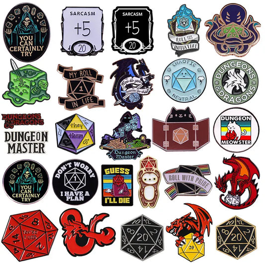 RPG Game Dungeon DnD Dragon Dice Enamel Pin Lapel Badges Anime Manga Brooches Jewelry Gifts