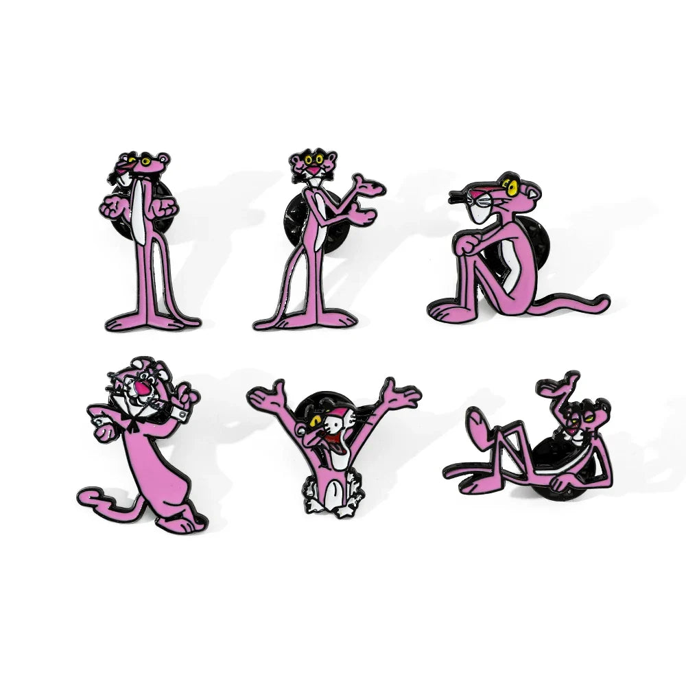 Pink Panther Enamel Pin Set - Cartoon Brooches for Clothing & Backpacks