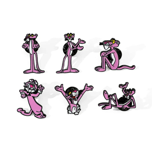 Pink Panther Enamel Pin Set - Cartoon Brooches for Clothing & Backpacks