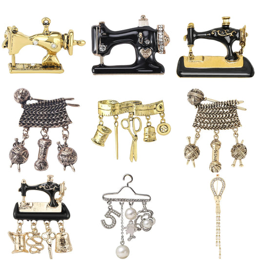 Enamel Sewing Machine Brooch Pearl Pin Jewelry Accessories