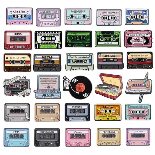 Retro Music Cassette Tape Enamel Pin Brooch Lapel Badge Jewelry Gift