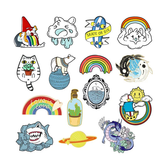 Rainbow Dinosaur Mushroom Flower Skeleton Brooch for Women Girls Backpack Badge