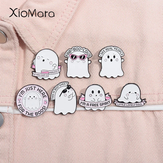 Cute Ghost Enamel Pins - Free Spirit Boo Sheet Brooches Lapel Backpack Badge Halloween Jewelry Gifts