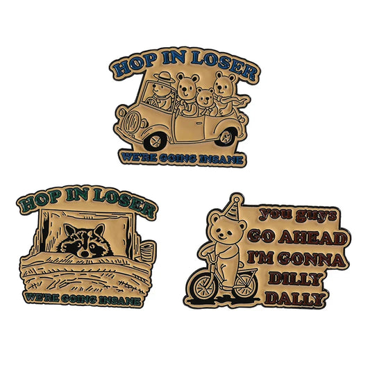 Raccoon Enamel Pin Cartoon Bear Car Brooch Lapel Badge Jewelry Gift