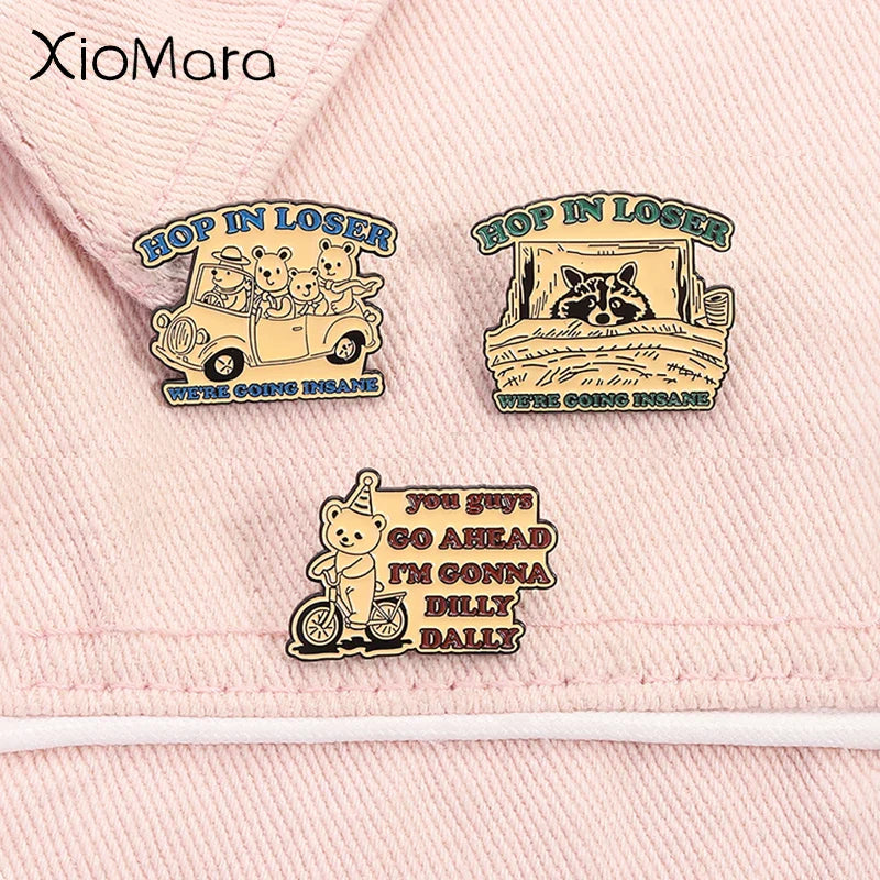 Hop In Loser Enamel Pins Cute Bear Brooch Lapel Badge Jewelry Gifts
