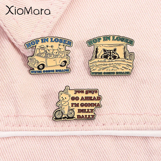 Hop In Loser Enamel Pins Cute Bear Brooch Lapel Badge Jewelry Gifts
