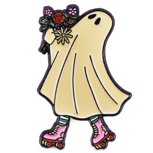 Halloween Floral Ghost Enamel Pin Kawaii Ice Skating Badge Brooch Jewelry Gift