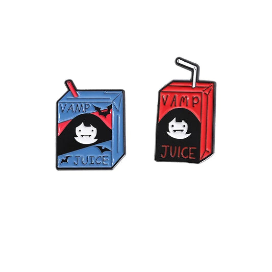 Punk Vamp Bat Juice Enamel Pins Cartoon Brooch Lapel Hat Badge Accessories