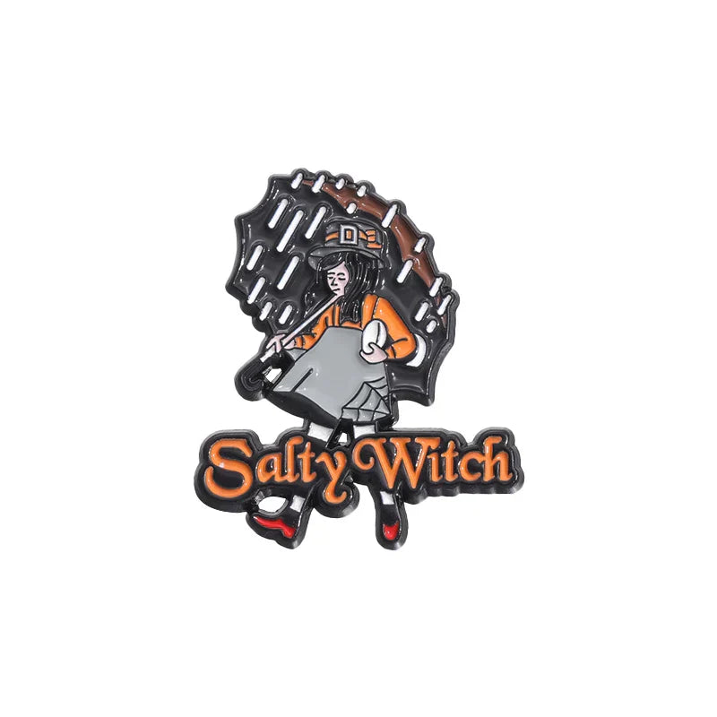 Horror Movie Enamel Pins - Salty Witch Girl Umbrella Brooch Lapel Badge Gothic Jewelry Gift