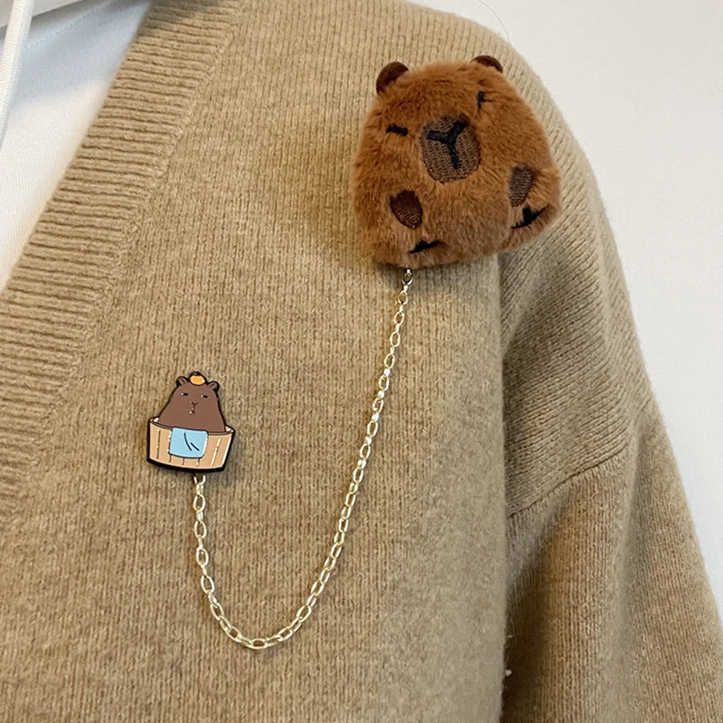 Cartoon Capybara Plush Brooch Cute Animal Pins Decor Gift