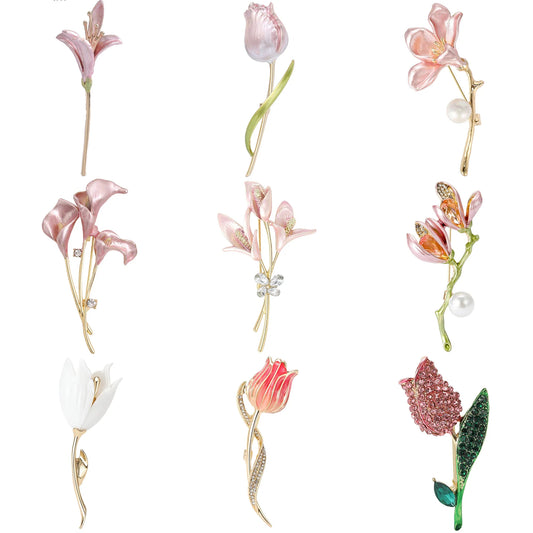 Resin Tulip Brooch Rhinestone Flower Pin Pearl Lapel Jewelry Accessories