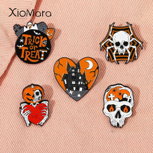 Halloween Enamel Pins Skull Spider Brooches Gothic Gift Jewelry