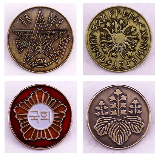 Retro Rune Arts Metal Pin Brooch Magic Lapel Badge Denim Jacket Backpack Decoration Gift