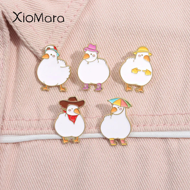 Cartoon Duck Enamel Pin Funny Cowboy Goose Brooch Lapel Backpack Badge Jewelry Gift