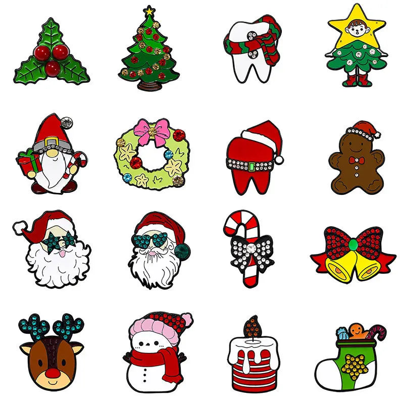 Christmas Cartoon Enamel Pins: Cute Santa, Tree, Elk Rhinestone Alloy Badge Brooch Gifts