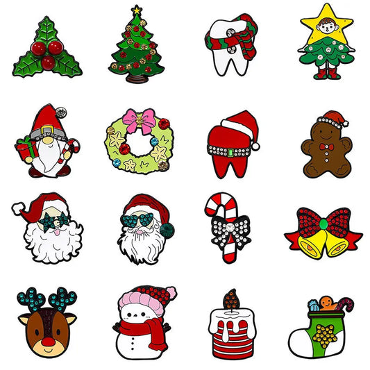 Christmas Cartoon Enamel Pins: Cute Santa, Tree, Elk Rhinestone Alloy Badge Brooch Gifts